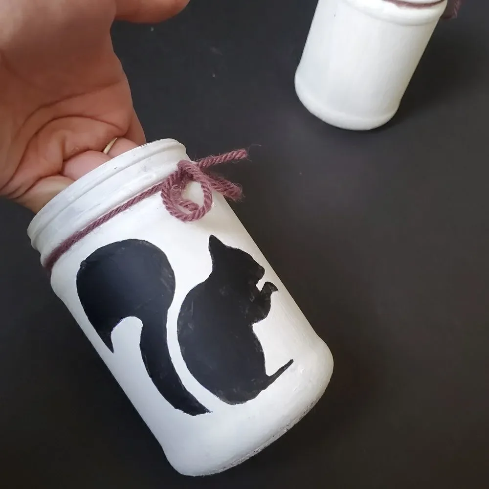 Hand Painted Glass Jars, Black Squirrels